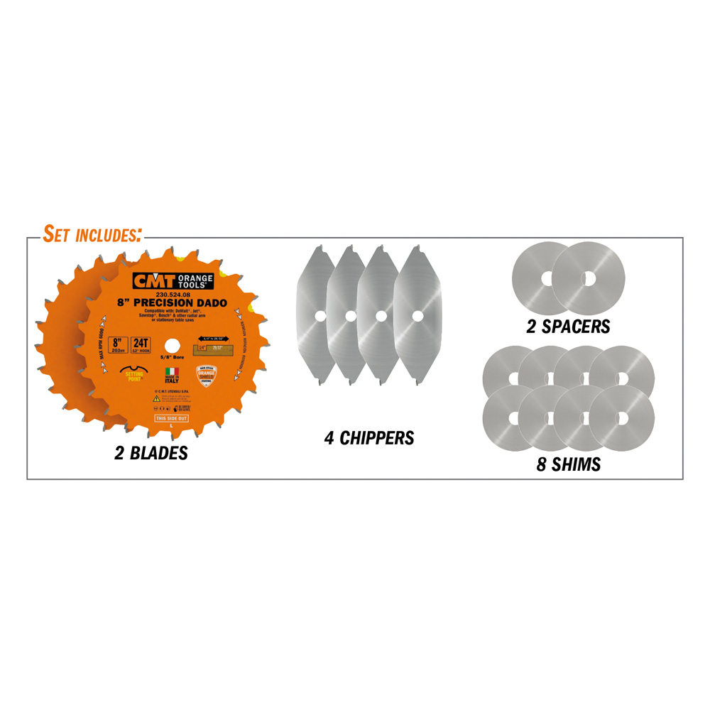 CMT Presisjon Dado Sagblad 8″ D=200×15,87 6,35-22,2 mm Z=24 F