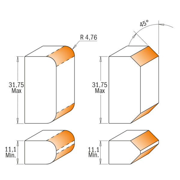 CMT 900.623.11 Justerbare avrunding- og skråoverfres – 12mm tange