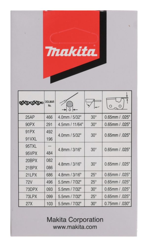 Makita 191H01-8 Sagkjede, -46, 3/8″, 1.1 mm / 0.043″, 30 cm / 12″, 90PX / 291