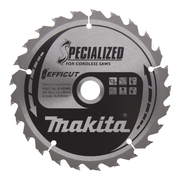 Makita B-62985 Efficut T.C.T. sagblad til treverk. 165x20mm 25Z