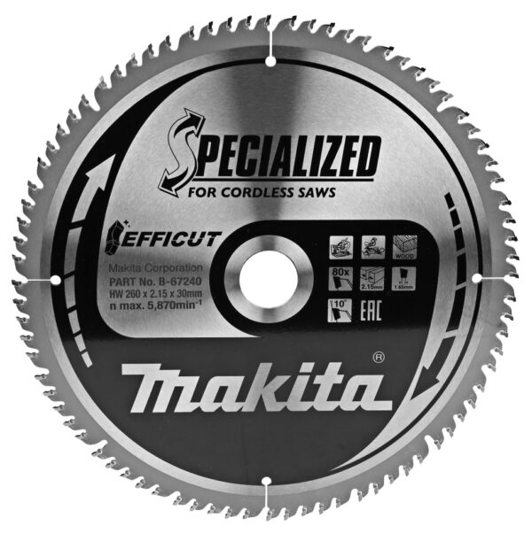 Makita B-67240 Specialized sagblad til treverk. 260x30mm 80Z