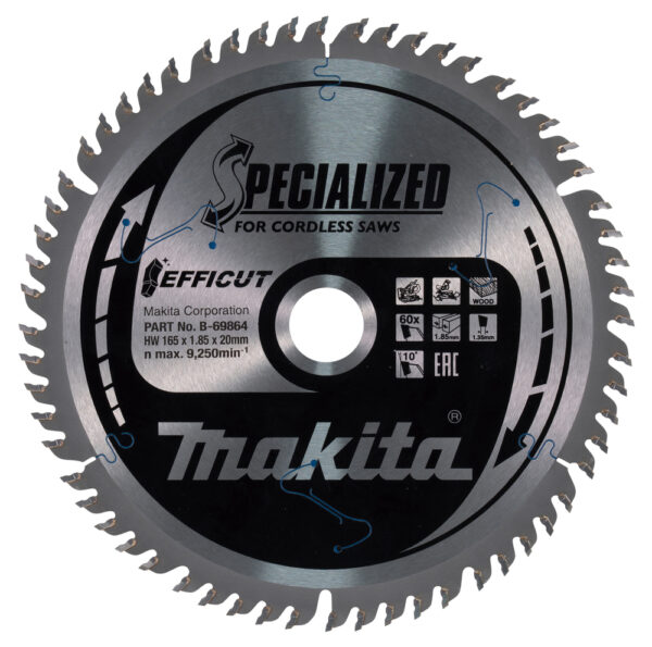 Makita B-69864 Efficut T.C.T. sagblad til treverk. 165x20mm 60Z