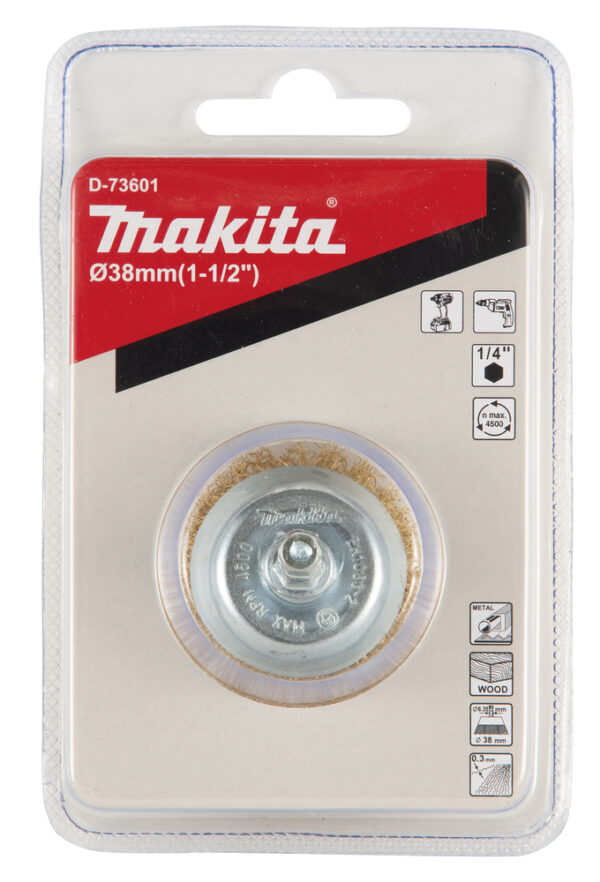 Makita D-73601 Stålbørste, 38 mm x 0,3 mm bølget tråd, 1/4″, messingbelagt